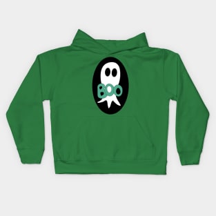 Cute Halloween ghost cartoon with BOO text Kids Hoodie